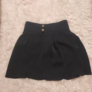 High-Waist Black Skater Skirt with Decorative Buttons